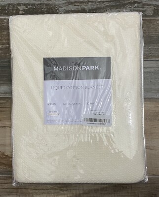 Madison Park Liquid Cotton Blanket Twin Size Ivory NIP-image