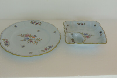 Vtg Mid Century Italy P V Ceramic DIP Dish Blue Green Floral LARGE PLATE 13 