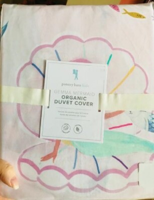 Pottery Barn Gemma Mermaid Duvet Cover Pale Pink Queen Watercolor Blush Kids New-image