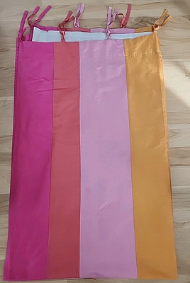 POTTERY BARN  TEEN PINK ORANGE WIDE STRIPE TIE TOP SILK CURTAIN LINED 82.5