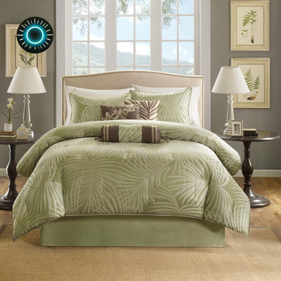 Comforter Set Scenic Queen (90 in x 90 in) Freeport Palm Leaf Olive Green 7 Piec-image