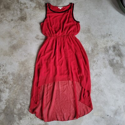 Double Zero Dress Women's XL Red Sleeveless Dip Hem Dress with Chain Trimming-image