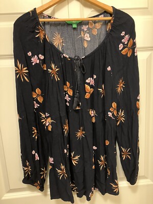 Black Floral Peasant Blouse XL-image