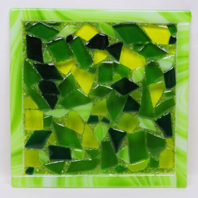 Art Studio Fused Glass Tray in Shades of Green & Yellow, 9