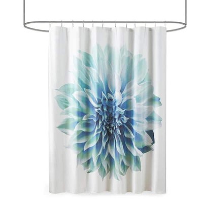 Quinn Aqua 72 in. Printed Floral Cotton Shower Curtain-image