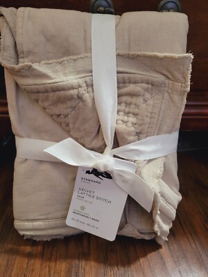 Pottery Barn Velvet Lattice Handcrafted Quilted Standard Pillow Sham Dove NWT-image