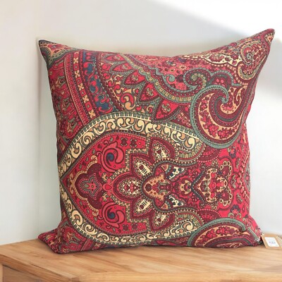 Pottery Barn Accent Pillow Cover 24 X 24 Boho Red Mira Paisley Print NWT-image