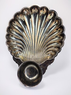 Large Silver Clamshell Shrimp/Chip And Dip Platter-image