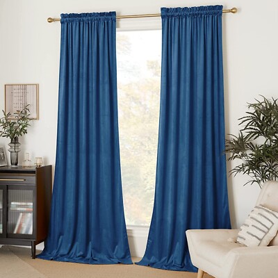 NICETOWN Blue Velvet Curtains 90 inches Long 2 Panels Set (52-inch Wide) Thermal-image