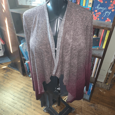 Soft Surroundings drape front L pink & gray dipped hem cardigan-image