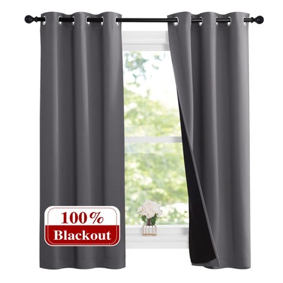 100% Blackout Short Curtains with Black Liners, Solid Thermal Insulated Full ...-image