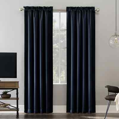 Sun Zero Barrow Navy Solid Rod Pocket Room Darkening Curtain - 54 in.  x 84 in.-image