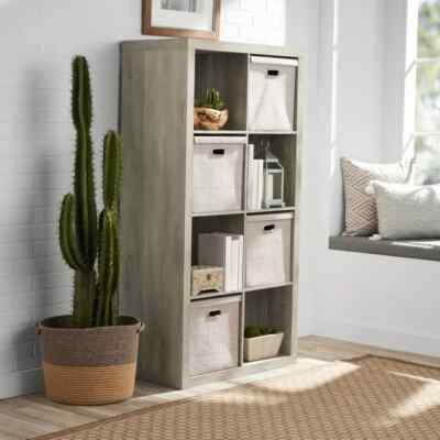Large 8-Cube Open Storage Organizer Shelves Bookcase, Easy Assembly, Rustic Gray-image