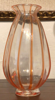 2001 DAVID NAITO Alfred University Studio Art Glass Vase Orange Flow Signed 12