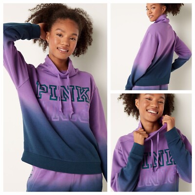 Vs Victorias Secret Pink Campus Cowl Neck Sweater Jacket Top Amethyst Dip Dye L-image