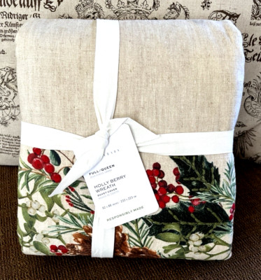 Pottery Barn HOLLY BERRY WREATH DUVET  Embroidered FULL/QUEEN *READ BELOW*- NWT-image
