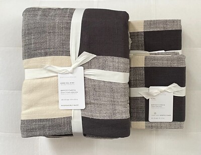 Pottery Barn BRYCE BUFFALO CHECK Duvet King & 2 King Shams Charcoal/Ivory NWT-image