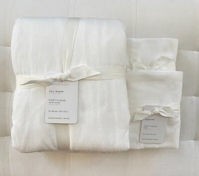 Pottery Barn COZY CLOUD Full Queen Duvet & 2 Standard Shams ~White~ NWT-image