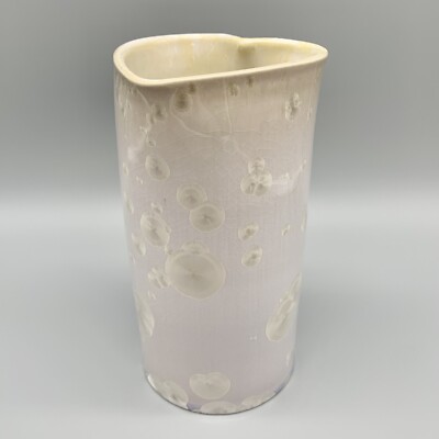 Studio Art Pottery Ivory White Crystalline Glaze Heart Shaped Vase 7