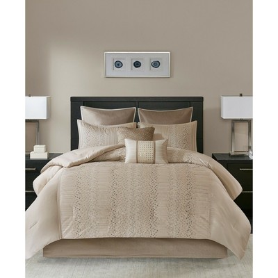 Madison Park Camelia 8 Pieces King Comforter Set Faux Silk Neutral Brown NEW-image