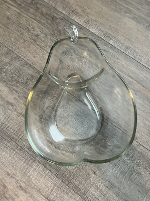Vintage Large PEAR Shaped Divided Serving Bowl / Clear Glass Chip N Dip Dish-image