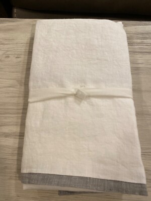 Pottery Barn Belgian Flax Linen Contrast Flange Standard Sham~White/Flagstone-image