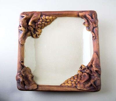 Ellen Evans Terrafirma Grape Vine Square Platter Tray Vintage Studio Pottery-image