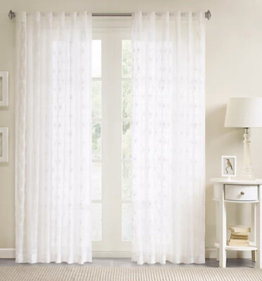 Madison Park Sheer Embroidered Window Curtain With White Finish 50x84-image