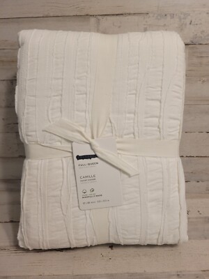 Pottery Barn Queen Camille Cotton Duvet Cover, White-image