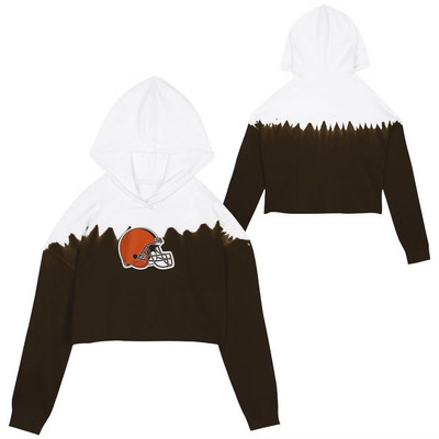 NFL Cleveland Browns Teen Girls Dip-Dyed Crop Hooded Sweatshirt, Large (11/13)-image