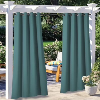 2 Panels Patio Outdoor Curtains Waterproof Thermal Insulated Rustproof Gromme...-image