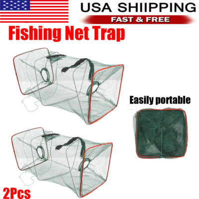 2x Fishing Bait Trap Net Fish Cast Cage Crab Minnow Crawdad Shrimp Foldable-image
