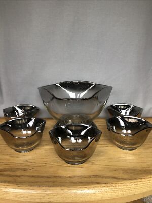 Vtg Dorothy Thorpe Style Large Glass Bowls Chip & Dip Serving Snack Silver-image