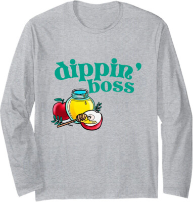 Rosh Hashanah Dippin' Boss Apple Honey Dip Jewish Long Sleeve Tshirt-image