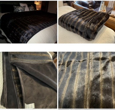 RARE Espresso Pottery Barn Faux Fur King Coverlet NEW-image
