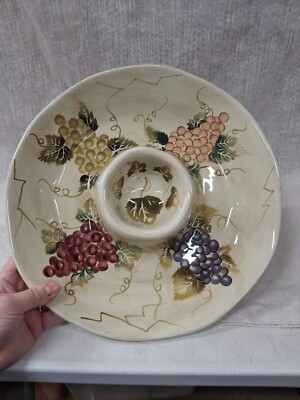 Large Tabletops Cabernet Chip & Dip Trray Handpainted 13.5