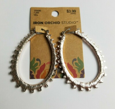 Iron Orchid Studio Rose Gold Tone Teardrop Texture Jewerly Pierced Earrings -image