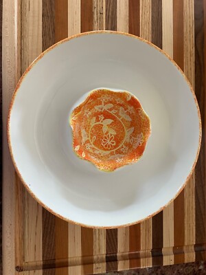 SUMMER LIVING Large Ceramic Divided Chip and Dip Bowl Orange Yellow Used Heavy-image