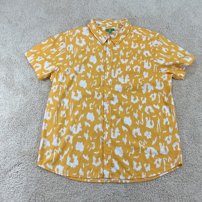 Dip Brand Mens Shirt XL Yellow White Short Sleeve Button Shirt-image