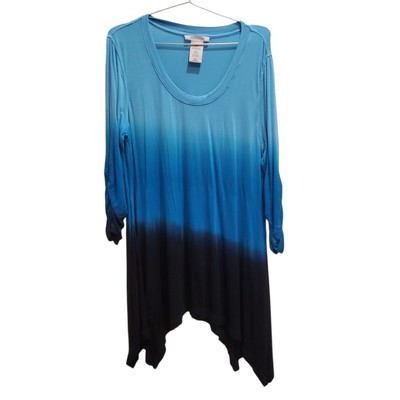 Anthropologie Philosophy blue color dip dye tunic top size XL Ombre -image