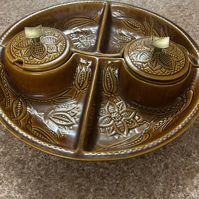 Vtg Snack Tray 4 Divider 2 Dip Holder -image