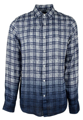 Michael Kors Men's Slim Fit Dip-Dyed Gingham Long Sleeve Shirt Large-image