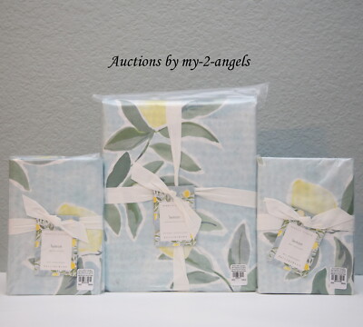 NEW Pottery Barn REBECCA ATWOOD ORGANIC PERCALE LEMON F/Q Duvet + Euro Shams Set-image