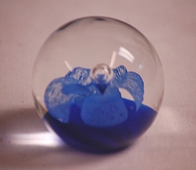Studio Art Glass Paperweight Cobalt Blue Flower Sphere Shaped Bubbles-image