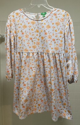 Girls Size 12 14 Large L Gray Orange Floral Print Fall Dress Cottage Core-image