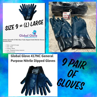 Global Gloves 417NC -09 Nitrile Glove Size L 9 PAIR LARGE Blue Dipped INDUSTRIAL-image