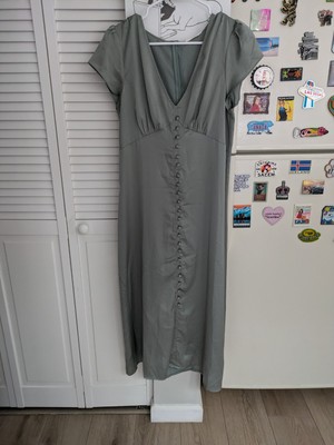 Dip Linen Blend Dress Women Large Sage Green Lagenlook Scandi Chic Boho Natural-image