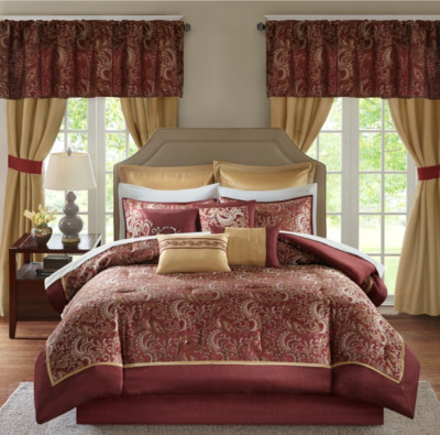 24 pcs Madison Park Signature Hollywood Glam Cozy Comforter Set - Queen - Red-image