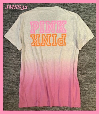 Victoria's Secret Pink Ombre Dip Dye Campus Tee Shirt Gray Bubblegum Pink L NWT-image