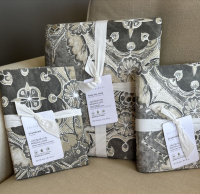 Pottery Barn Jacquelyn Medallion Sateen KING / C Duvet & 2 STANDARD Shams 350TC&-image